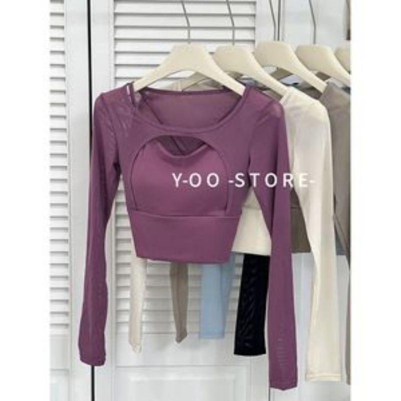 Women's Long-Sleeve Yoga T-shirt with Chest Pads, Unique Design, Southeast Asia To Western Style