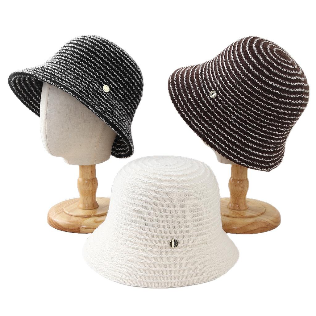 Autumn and Winter Striped Wave Fisherman's Hat Children's New Large Brim Outdoor Thermal Hat Webbing Fashion Basin Hat Big Head Circumference