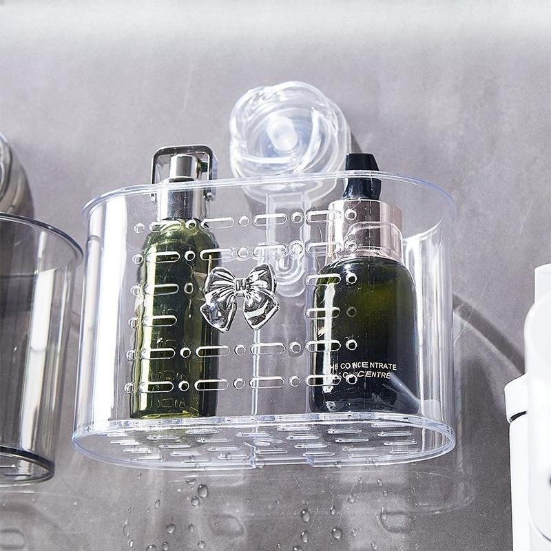 Bathroom Suction Cup Storage Rack Without Drilling, Bathroom Storage Box with Hollowed-out Drainage, Cosmetic and Jewelry Storage Rack