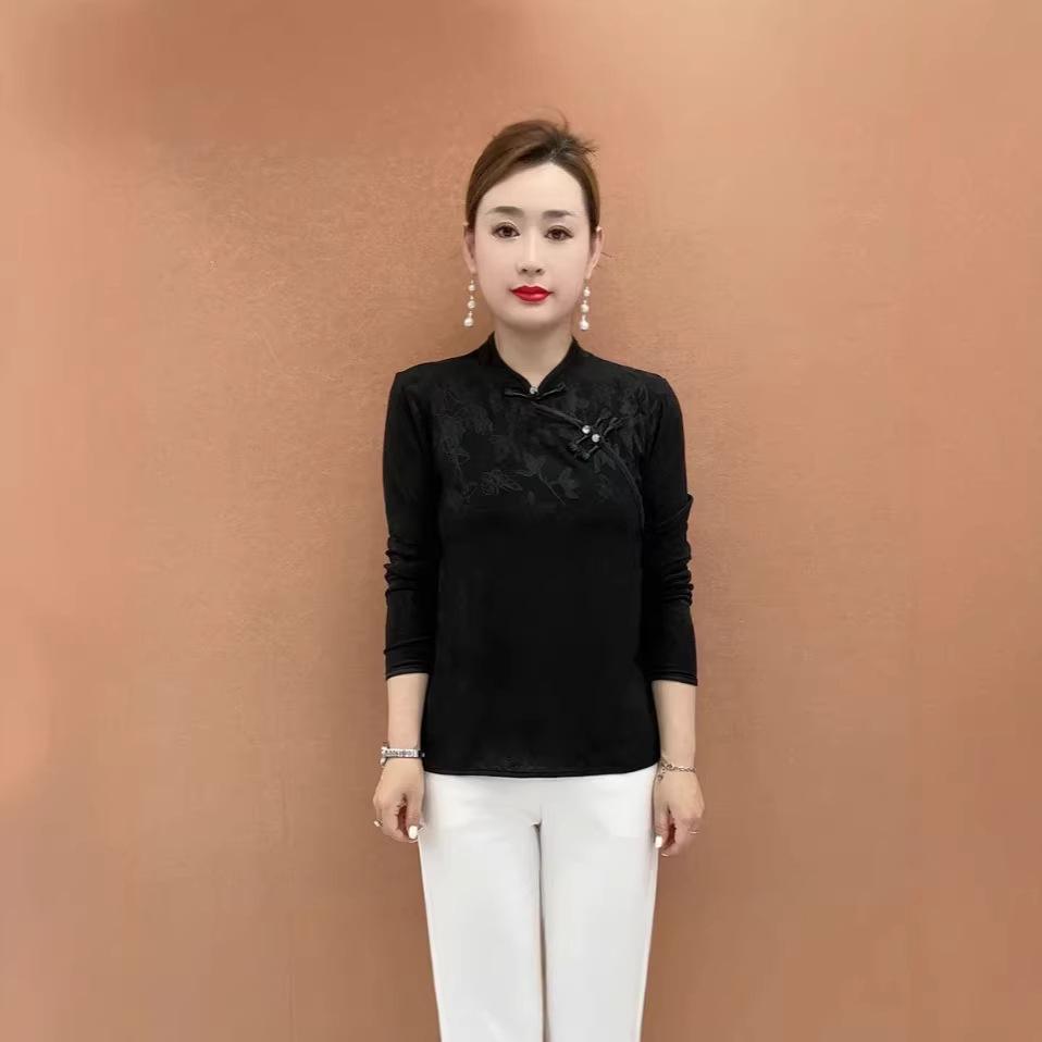 

2025 Autumn Chinese Style Fashion Base Layer Shirt for Middle-Aged and Elderly Women - New Hot Style 2XL (approx. 105-125 lbs) чорний