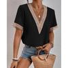 Summer Women's Short-sleeved T-shirt New Short-sleeved Solid Splicing Lace Chiffon Foreign Style Commuter OL White