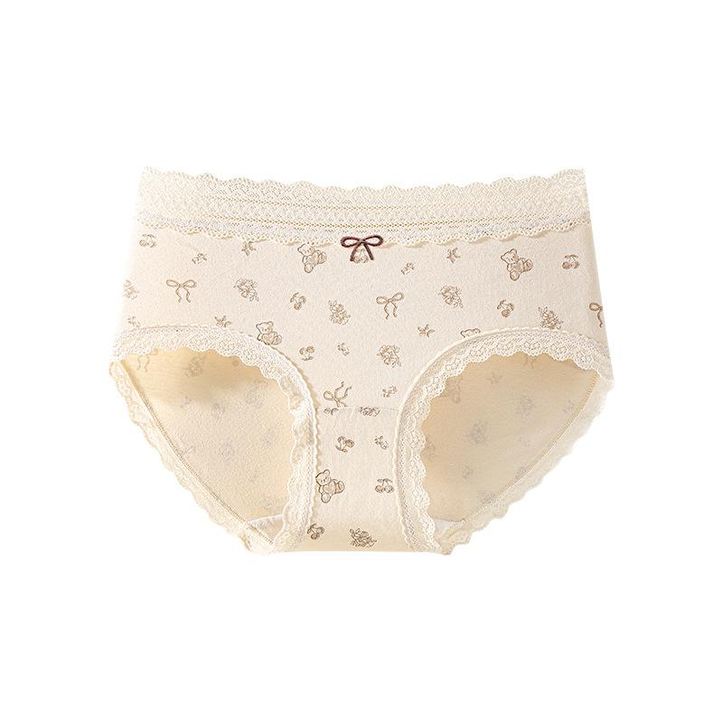 Ladies Spring and Autumn Sweet Floral Pure Cotton 10A Antibacterial Extended Crotch Waist Triangle Briefs