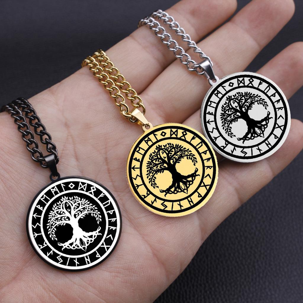 Tree of Life Yggdrasil Viking Rune Circle Amulet Jewelry Pendant Necklace