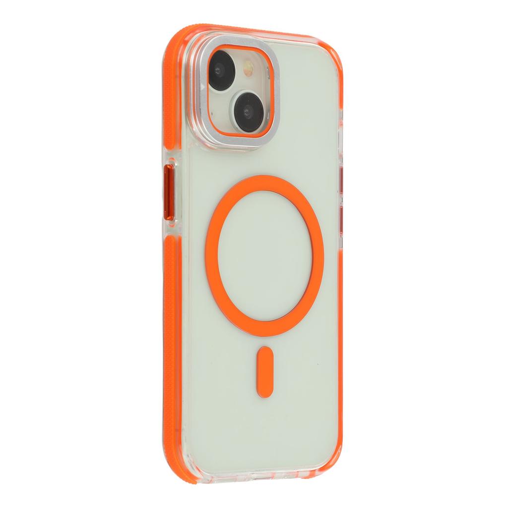 For iPhone 15 Plus Magnetic Case TPU Acrylic Clear Phone Back Cover with Lens Protector Kickstand