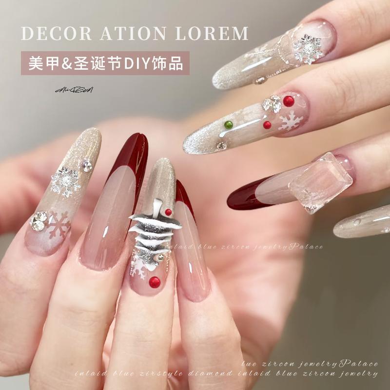 Christmas Colorful Resin Nail Decoration Accessories DIY Nail Glamour Christmas Tree Snowflakes Design Stereoscopic for Salon