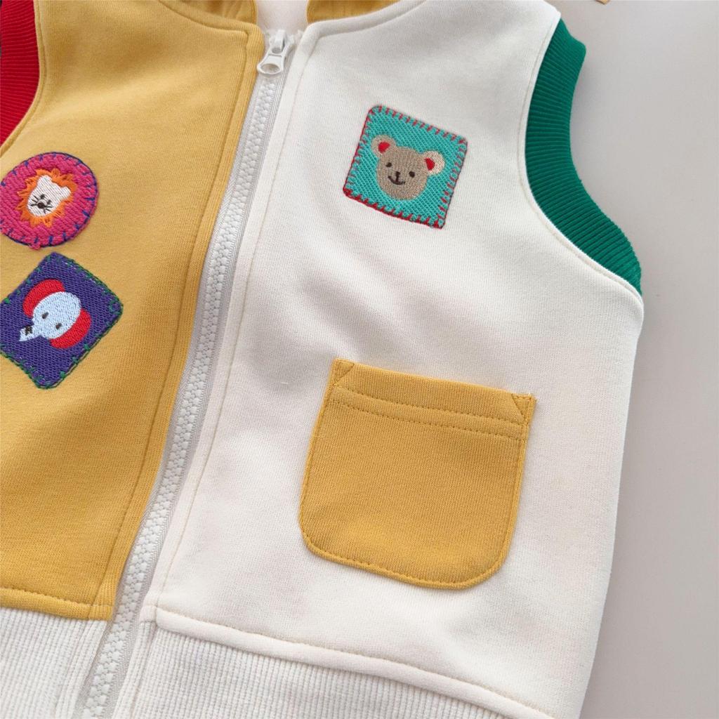 Jimo 2026 Spring Unisex Cartoon Bear Hooded Vest for Kids