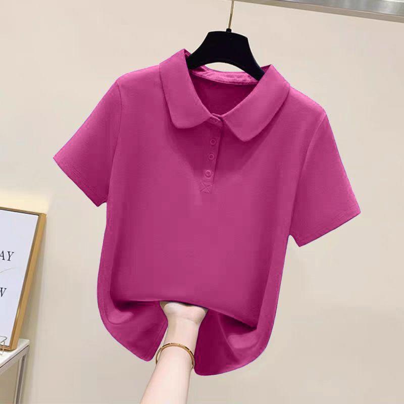 

Внешняя торговля Срезать бирку Счётчик Оригинальные товары 2025 Новый летний топ с лацканами Чистый хлопок Рубашка поло Короткий рукав Женская футболка Rose Red [pure color]] L