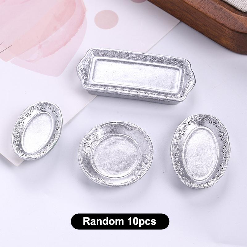 10Pcs Miniature Simulated Steak Set with Vintage Silver Serving Trays Odorless Safe for Kids Pretend Play Diorama Craft Projects