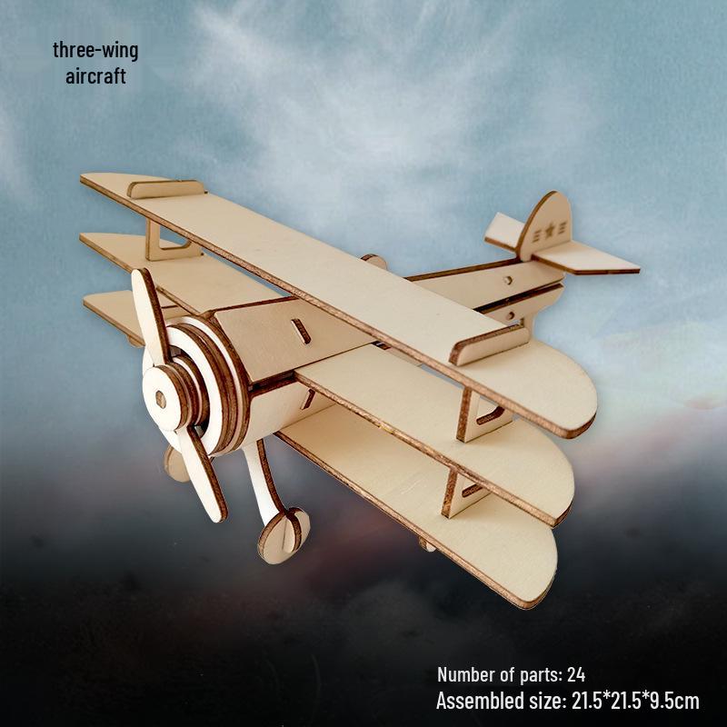Wooden 3D Airplane Puzzle Educational DIY Toy for Children