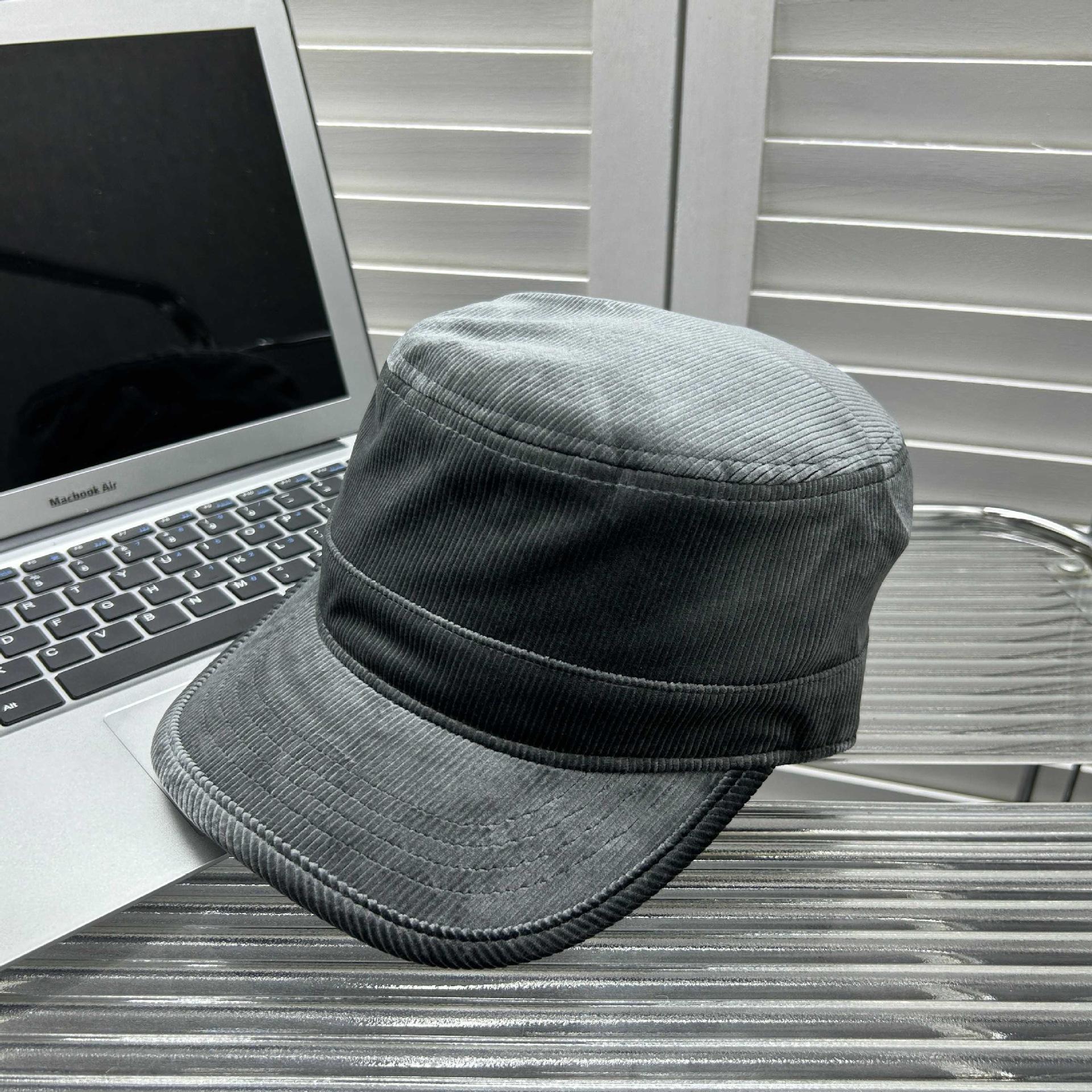 

New Style Corduroy Flat-top Hat for Women Fashionable and Versatile Simple Large Head Circumference Face Showing Small Peaked Hat Sun Hat for Men M（56-58cm）