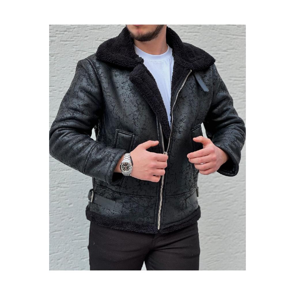 Men's Black Full Shearling Napa Leather Coat