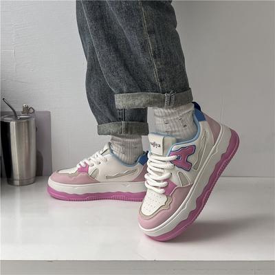Girls Pink Thick Baseplate Shoes Women's Spring and Autumn New Versatile Leather Casual White Shoes