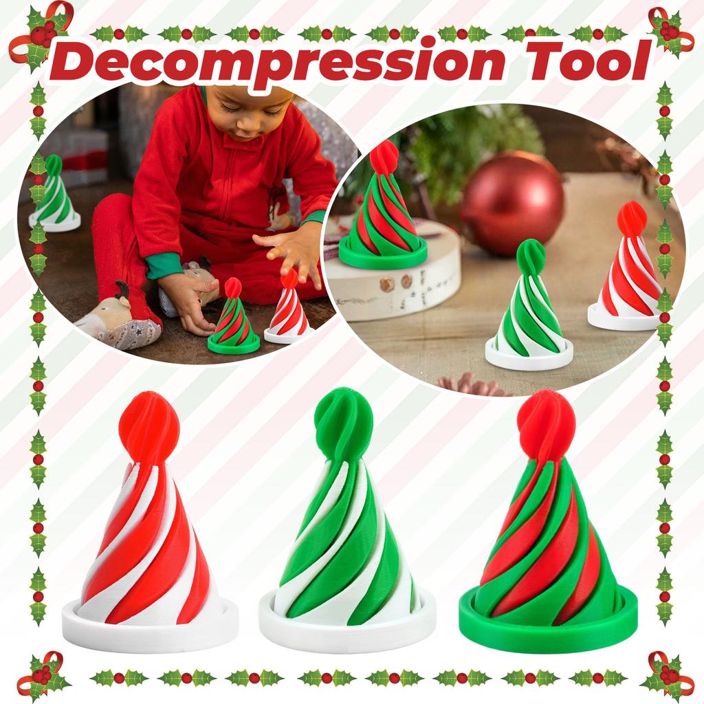 Christmas 3D Printed Christmas Hat, Spiral Decompression Tool, Puzzle Toy, Children's Gift