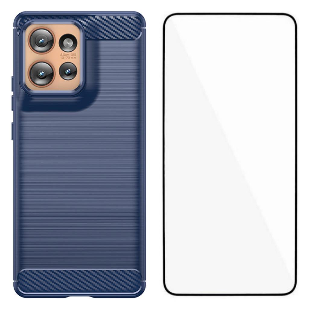For Motorola Edge 50 5G Case with Screen Film WANLONFENG LS Series Big Lens Hole Brushed Texture TPU Phone Cover