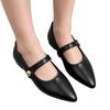Pointed Toe Flat Shoes with Mary Jane Strap and Metallic Button Detail Slip On Design Comfortable Low Heel Casual Footwear for Women