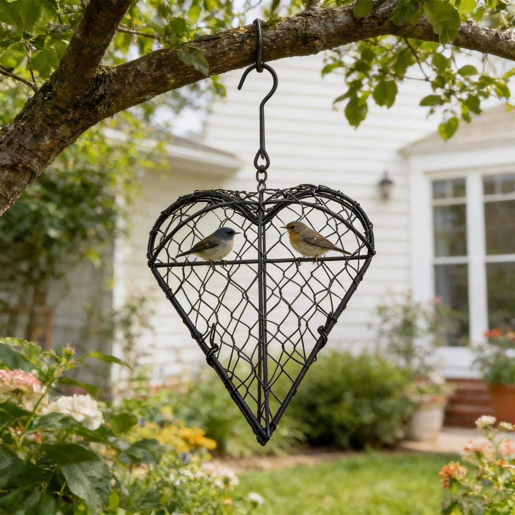Handmade Iron Heart Shape Birds Nests Material Holder with Hook Holder Hummingbird Nesting Hanger Flower Pots Storage Basket