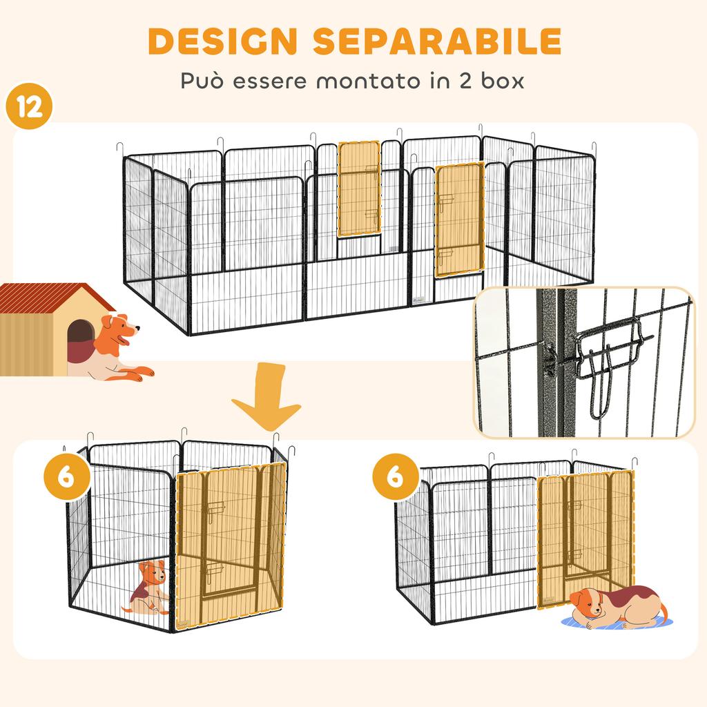 12-Panel Modular Dog Playpen, 80x100 Cm, Foldable, with Steel Door and 12 Pegs, Grey