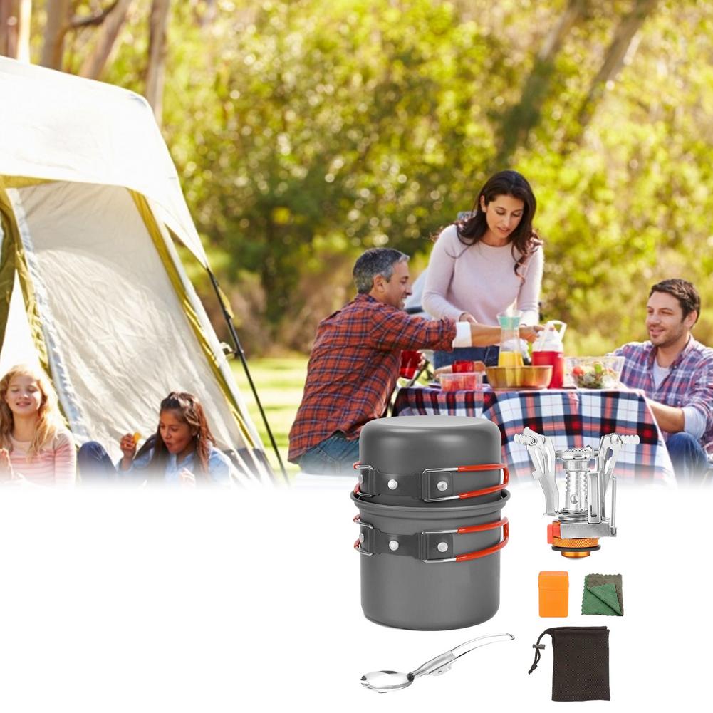 Mini Stove Outdoor Hiking Fishing Folding Gas Water Heater Cooker Camp Pot Set Portable Cooker Pot Set Travel Camping