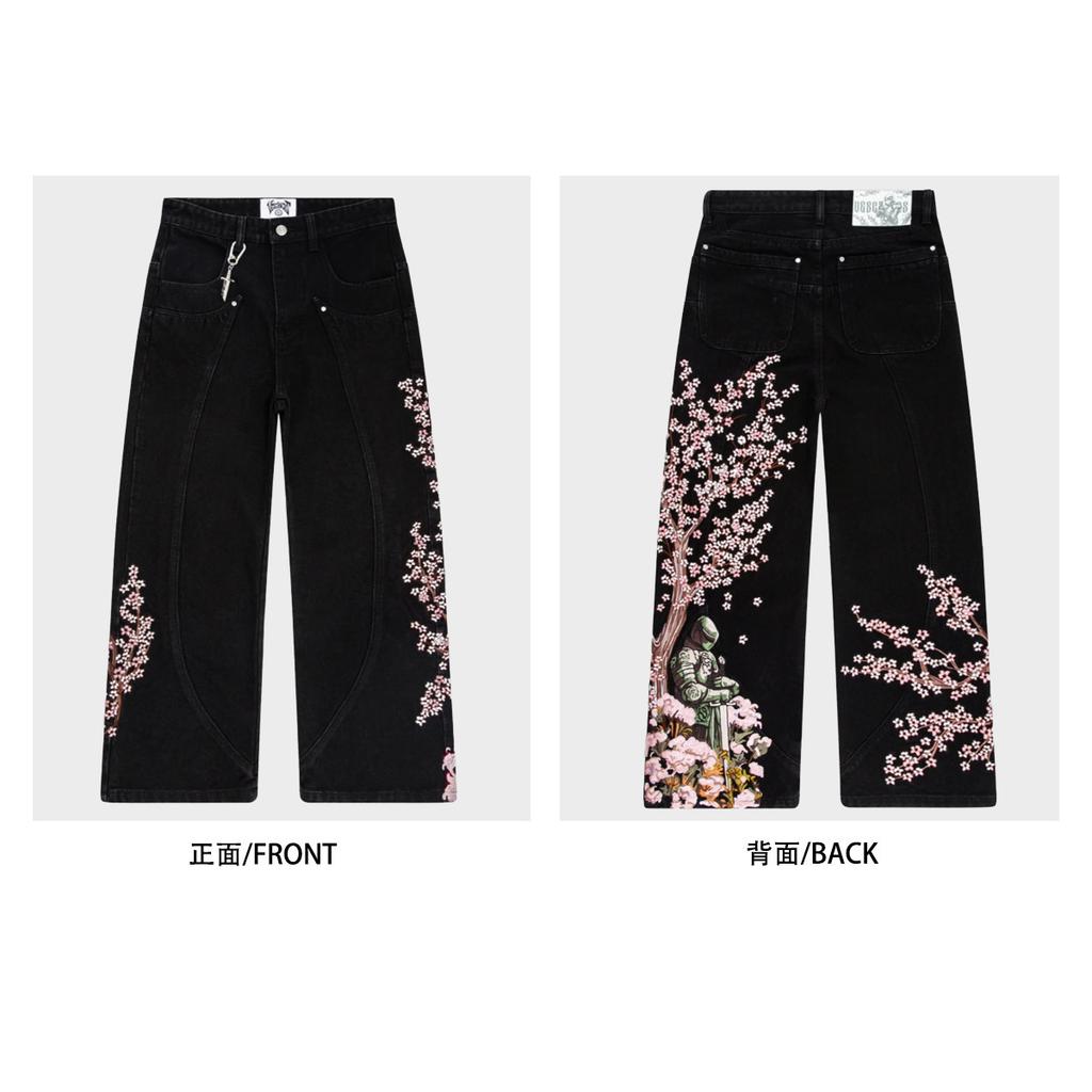 Unisex Mid Waist Flare Wide Leg Pants American Vintage Hip Hop 3D Big Letter Print Non Stretch Polyester Denim Look Trousers