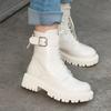 Fashion NEW Winter Women Boots Patent Leather Shoes for Women Round Toe Chunky Heel Shoes Wool Warm Snow Boots Platform Motorcycle Boots