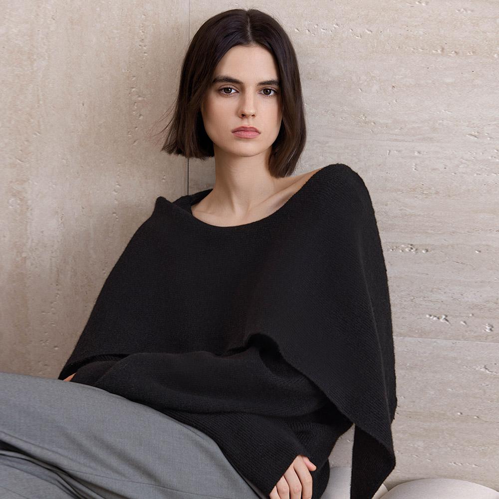 Waiwaiaiem Yy_Fake-Shawl Design Knit Top_2Color