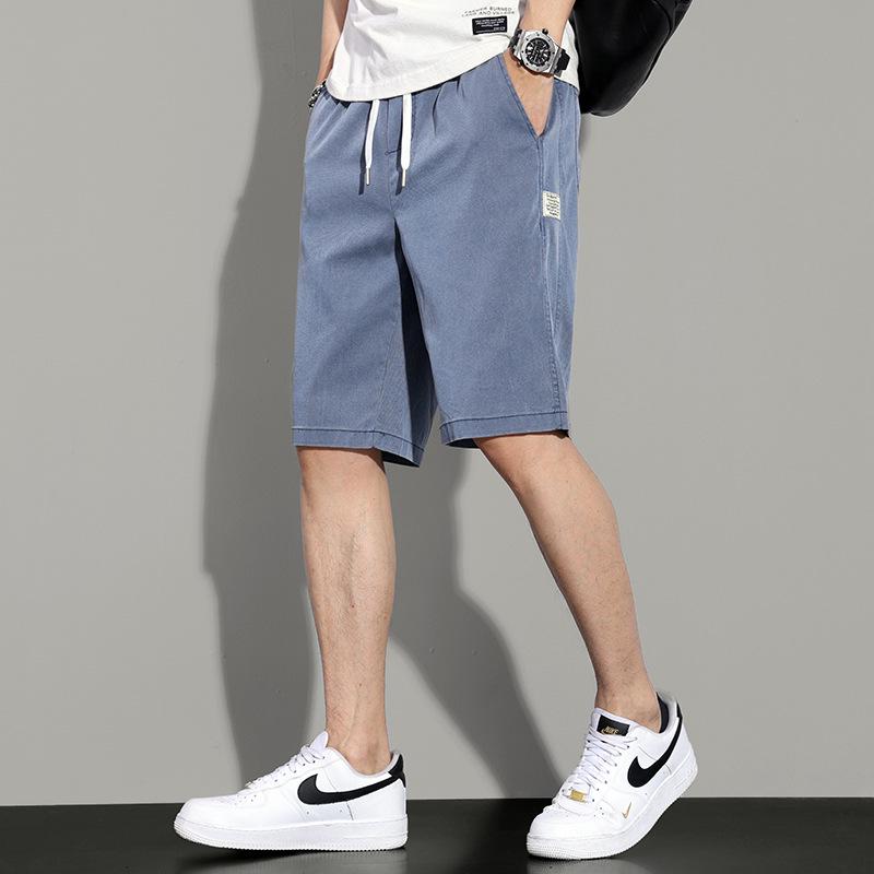 Men's Summer Tencel Jeans: Lightweight, Loose-Fit Straight-Leg Drawstring Sports Shorts, Trendy Workwear Casual Nine-Point Pants
