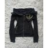 Y2K Retro Zipper Hoodies Women Harajuku Sexy Slim Fit Sweatshirt Autumn Skull Graphic Embroidery Hooded Jacket Gothic Clothing