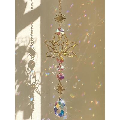 SunCatcher Gardening Crafts Lotus AB Colorful Water Drop Pendant Crystal Decoration Pendant