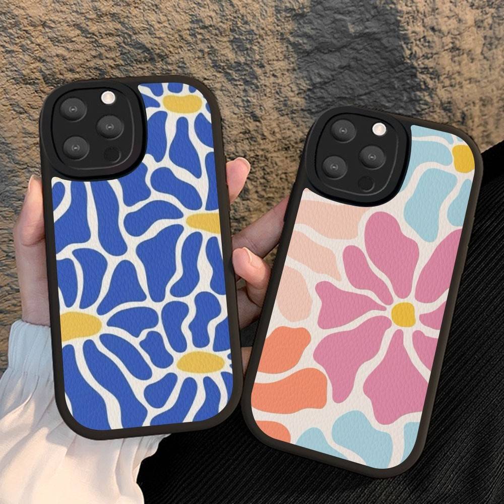 Flower Abstract Market Phone Case For IPhone 16 15 14 13 12 11 Pro Max Plus Leather Cover