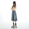 Mode Sommer Zerrissen Verwaschen Dünner Stoff Weiter Bein Locker Gerade Jeans Cropped Capri-Hose Zerstört Gewaschen Vielseitig Schlankmachend Streetwear Hosen