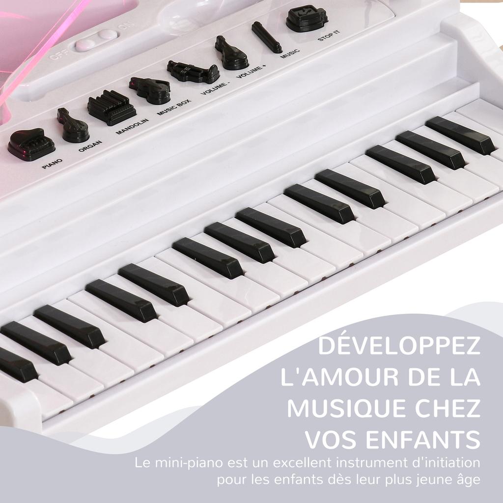 32-Key Kids Piano Keyboard, with Stool, Lights, Microphone, Sounds, Removable Legs - White