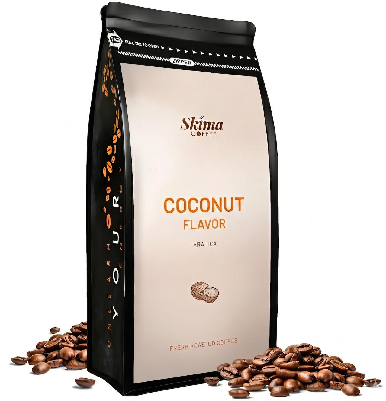 Boabe de cafea 1kg aromă de cocos 100% Arabica Prăjite proaspăt + gratuit