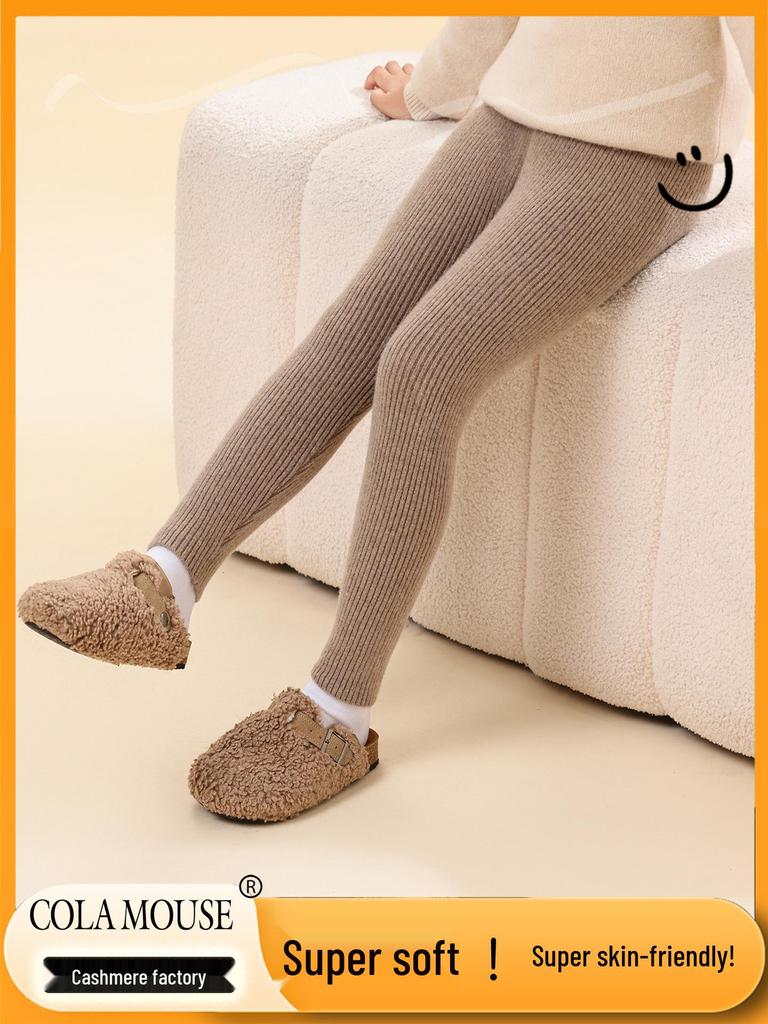 100% Pure Wool Girls' Leggings - Warm Autumn/Winter Pants, Solid Color Korean Style