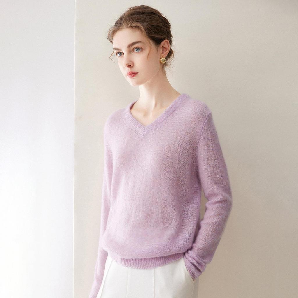 2026 Happy Kaka Women's Silk Cashmere V-Neck Sweater