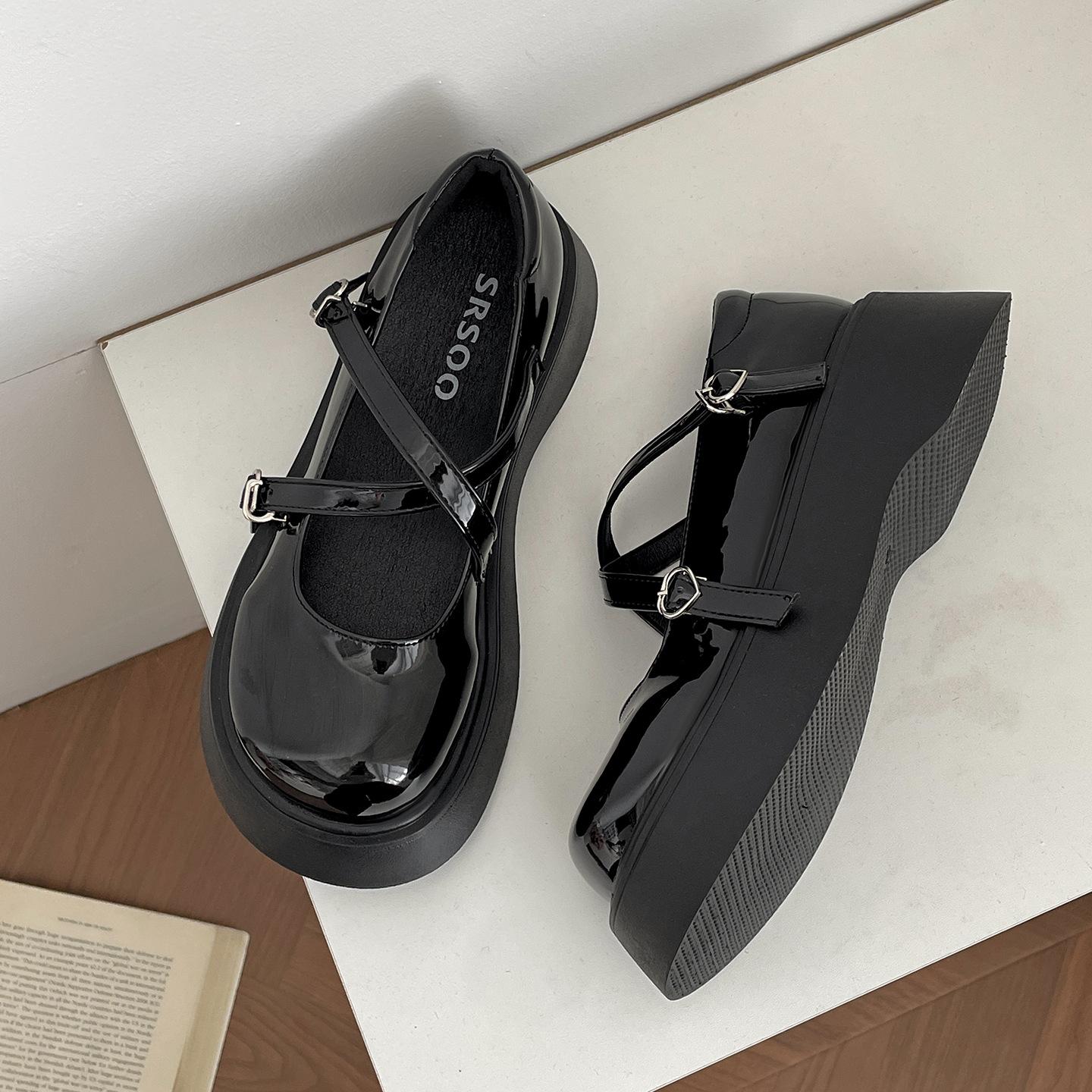 

Черные французские универсальные туфли-платформы с круглым носком из маленькой кожи женские 2025 новая летняя юбка на увеличение роста Мэри Джейн одинарные туфли 39 чёрный