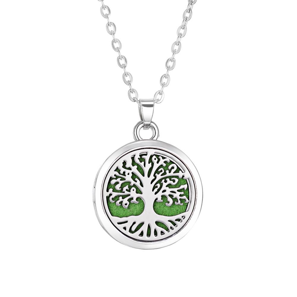 Stainless Steel Fashion Tree of Life Aromatherapy Necklace Essential Oil Diffuser Perfume Locket Pendant Women Jewelry Gift