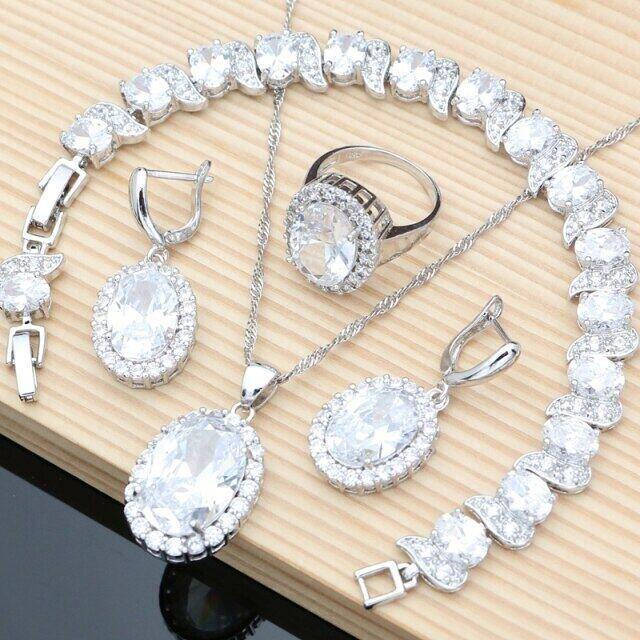 Red Garnet Cubic Earrings Pendant Necklace Bracelet Ring Set
