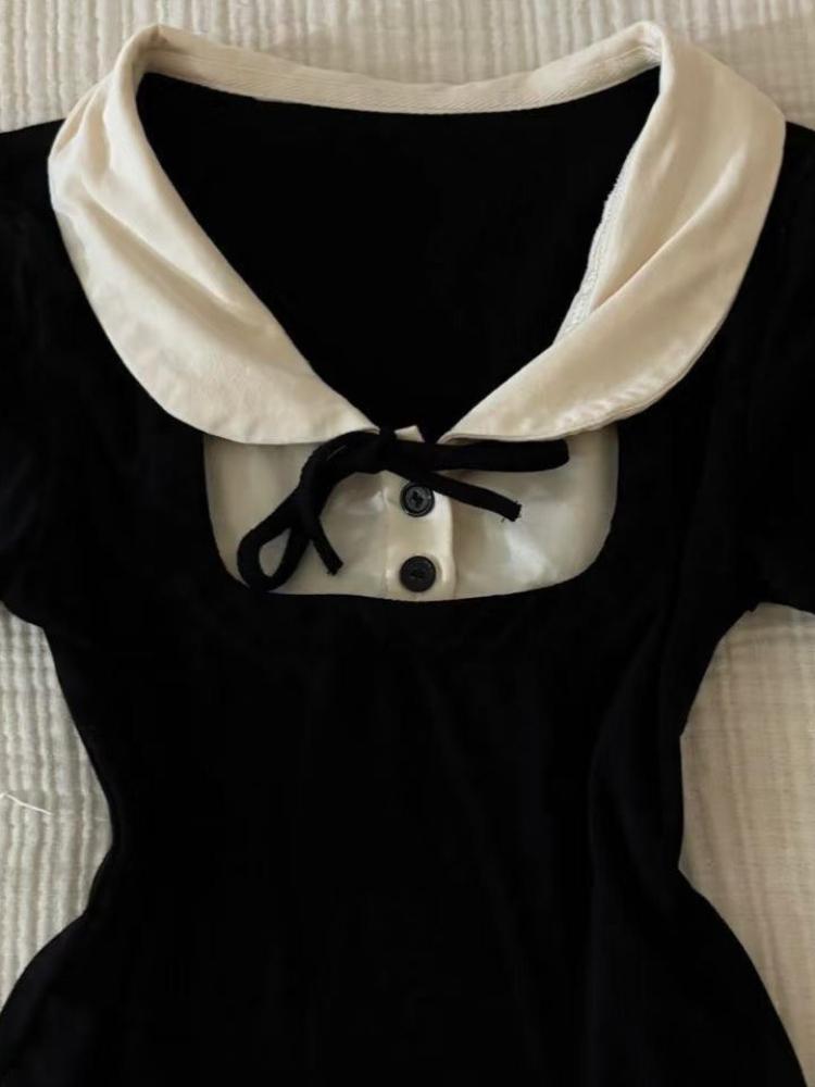 2025 Ropa Mujer Black Woman T Shirts Patchwork Plaid Short Sleeve Base Shirt Fashion Vintage Summer T-shirt Tops Female Clothing