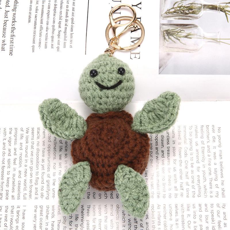 Ocean Series Knitted Animal Doll Keychain For Bag Pendant Funny Turtle Crochet Keychain Clown Fish Keychain Custom Accessories