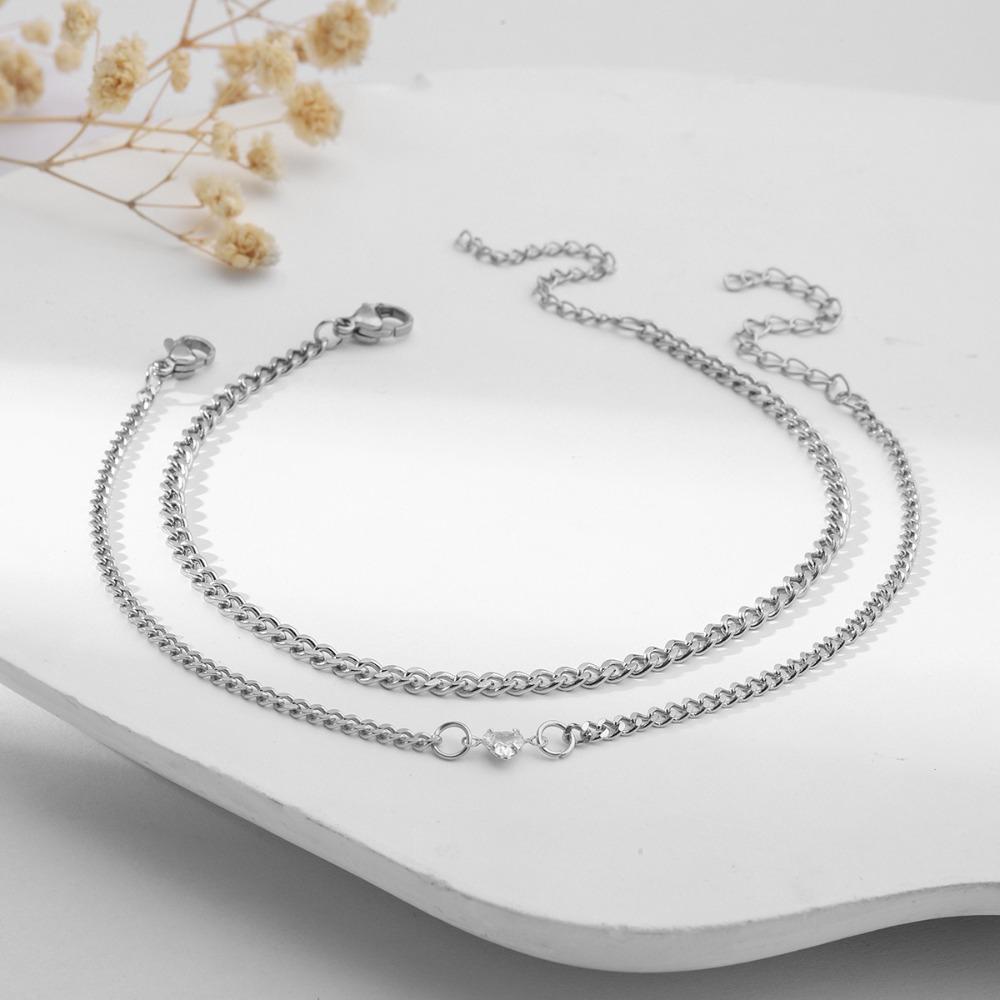 2pcs Set Exquisite Stainless Steel Claw-set Zircon Heart Shape Cuban Chain Couples Bracelets for Men Women Friends Jewelry Sets