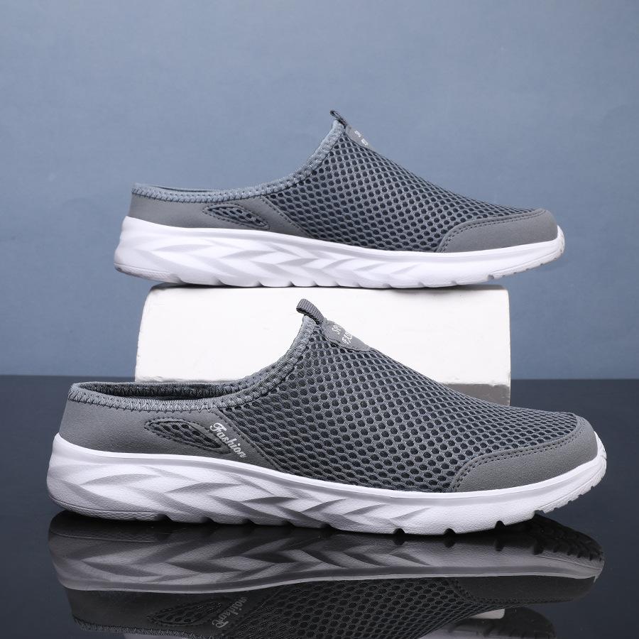 Summer Mesh Men's Half Slippers Casual Breathable Casual Shoes Large Size Soft Sole Hollow Trend Men's Walking Shoes