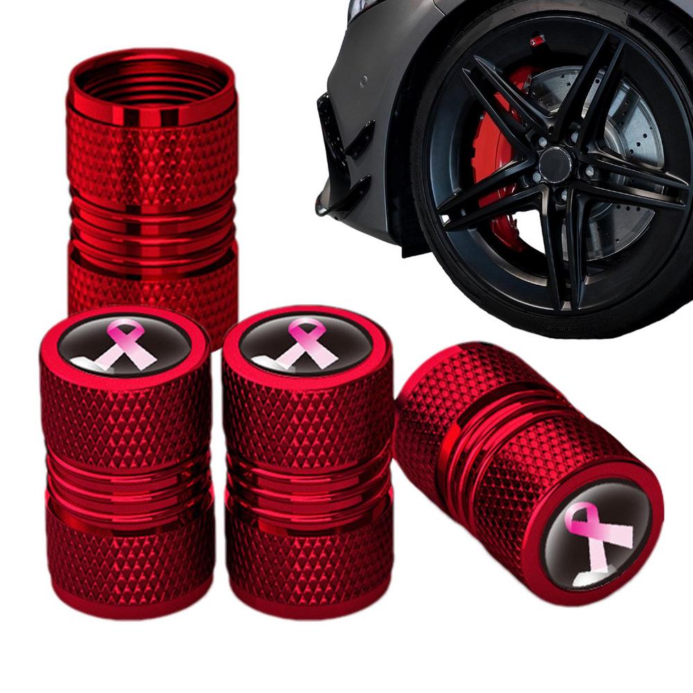 Air Caps For Car Tires 4PCS Aluminum Alloy Pink Ribbon Auto Wheel Air Valve Cap Tire Valve Cover For Cars Trucks Motorcycles