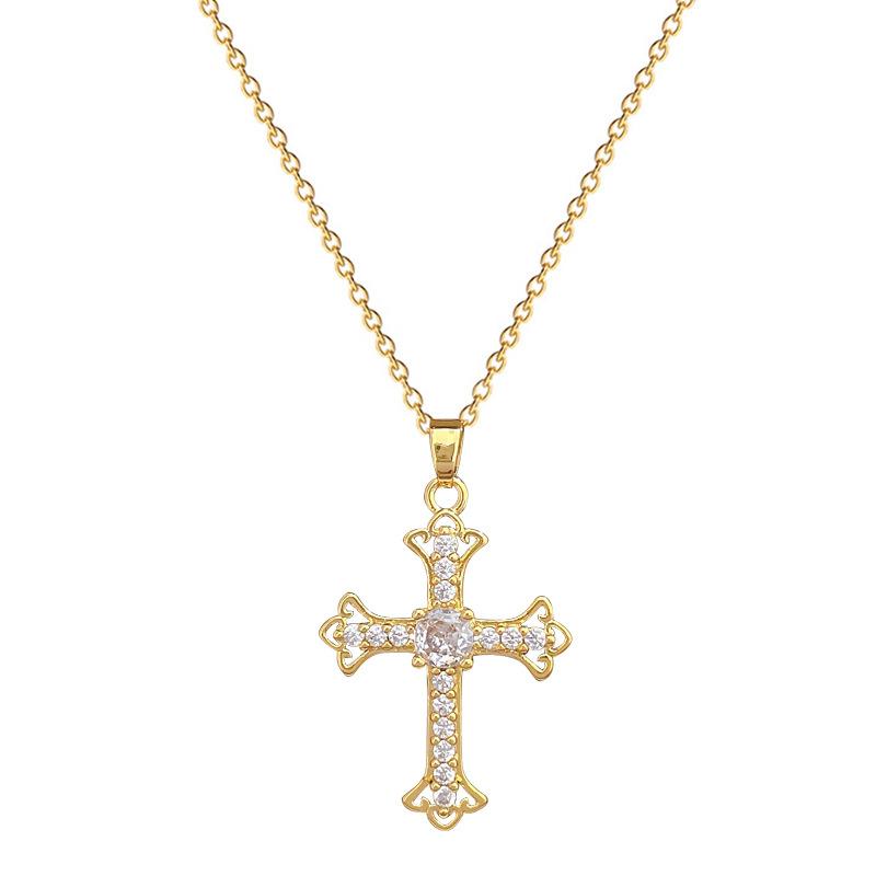 Cross Full Diamond Light Luxury Temperament Gorgeous Full Diamond Necklace Women'S Versatile Collarbone Chain Titanium Steel Chain