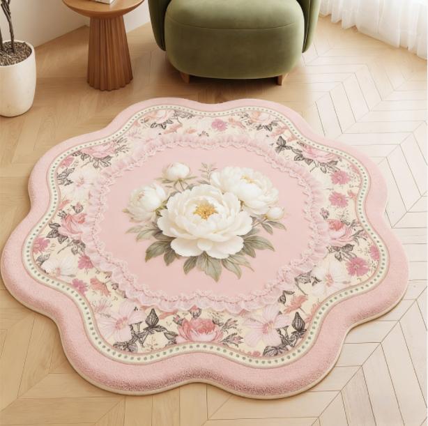 Flower Pattern Carpets for Living Room Fluffy Soft Pink Rug French Style Bedroom Decor Pink Carpet Thick Plush Bedside Floor Mat