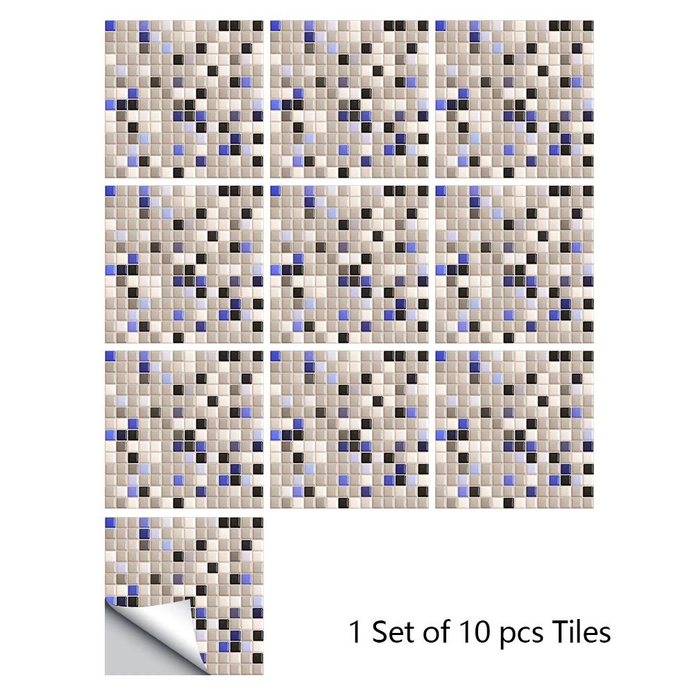 10pcs/set 10/15/20/30cm Flat Marble Mosaic Hard Tiles Wall Sticker Kitchen Bathroom Floor Diagonal Decor Wallpaper PVC Art Mural