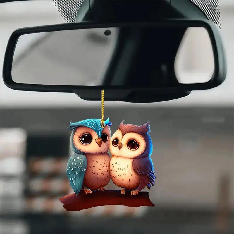 Quirky And Fun Acrylic Owl Couple Car Ornament For Decorative Accessories Auto