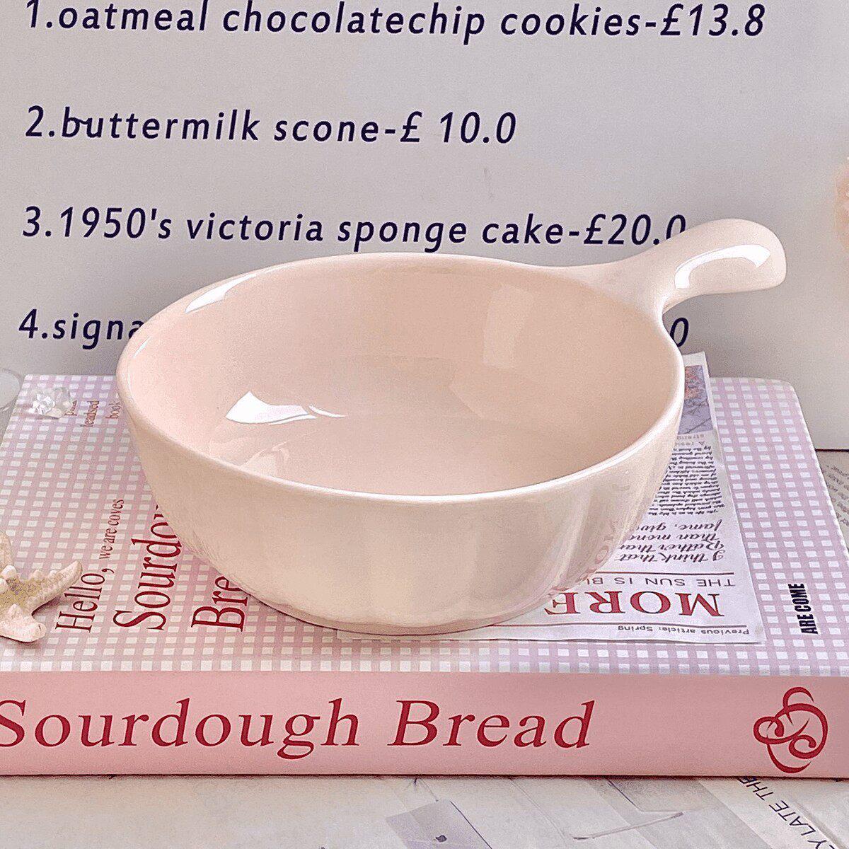 Cream Ceramic Tableware Set: Heat-Resistant Spoon and Bowl for Instant Noodles or Rice