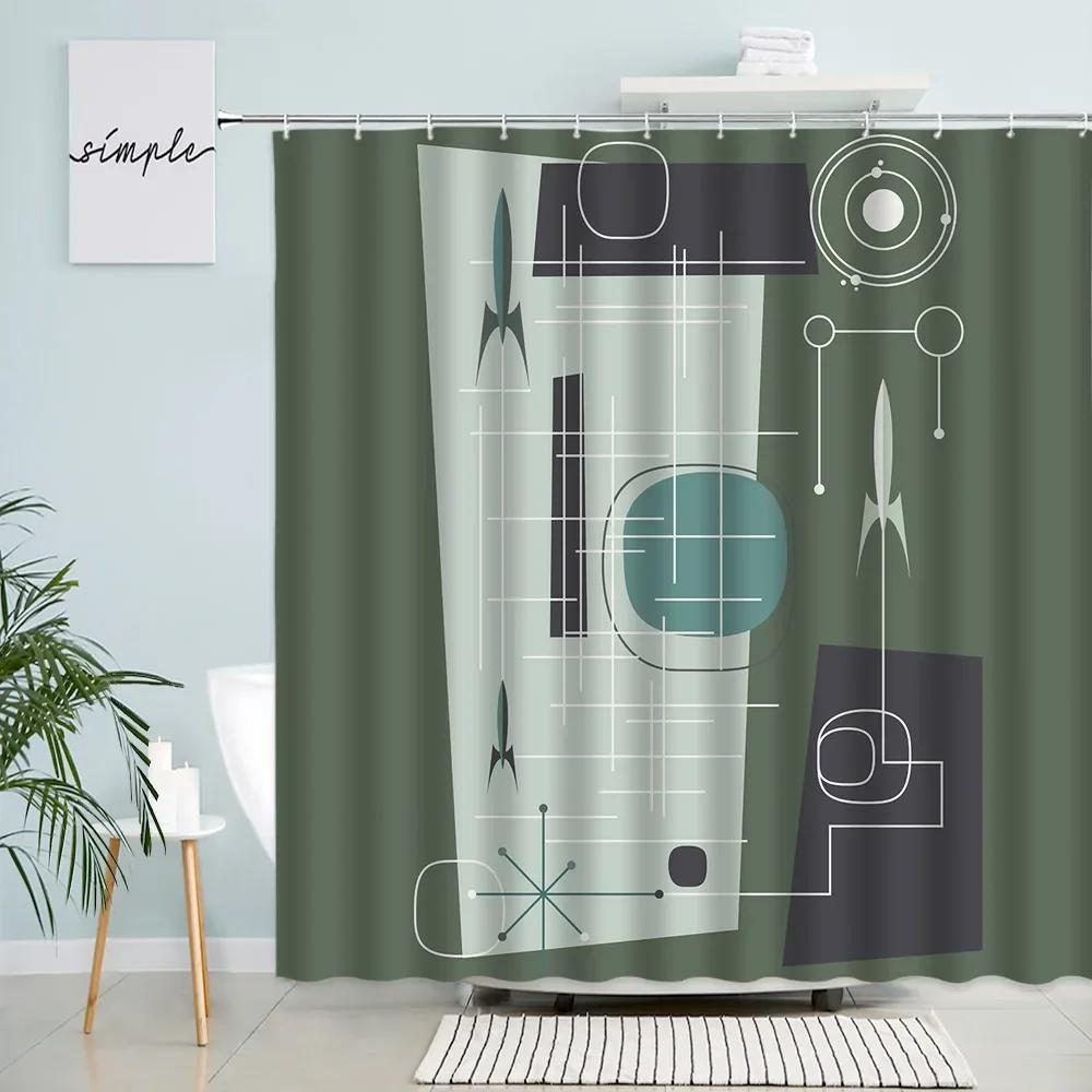 Abstract Shower Curtain Colorful Mid Century Graffiti Geometric Cute Cartoon Kids Watercolor Doodle Plant Curve Bathroom Decor