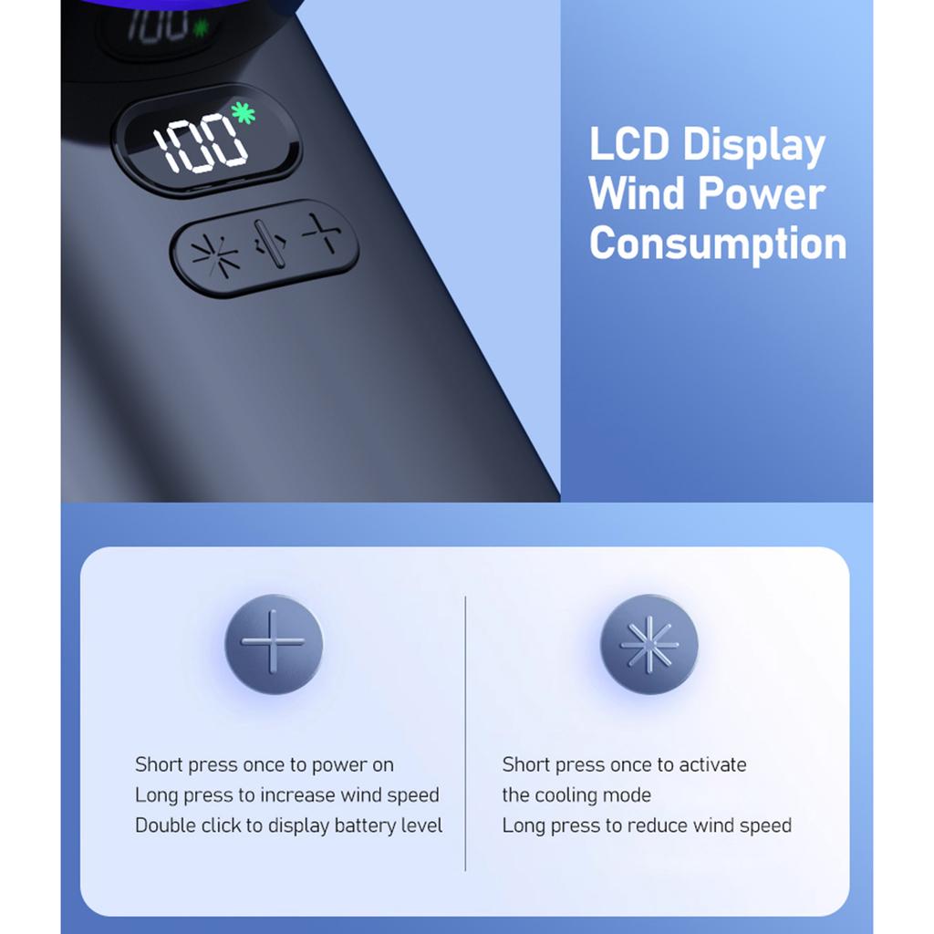 100 Speed Portable Fan with LCD Display, Handheld Cooling Fan, 10m s High Wind Speed, 4000mAh Battery, Ice Ceramic