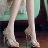 Gold High Heels Women's Spring and Summer New Thin Heel Versatile Word Belt Hollow Open Toe Fashion French Sandals